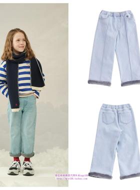 been韩国直邮代购2024秋冬儿童中大童蓝色加绒八分裤童装100-165