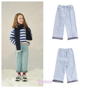 100 童装 165 2024秋冬儿童中大童蓝色加绒八分裤 been韩国直邮代购