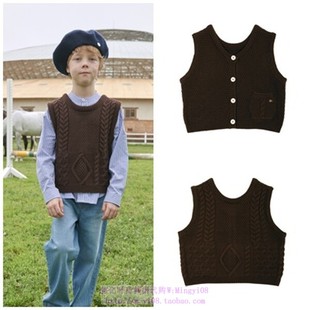 110 马甲外套童装 165 2023秋春儿童棕色针织休闲开衫 been韩国代购