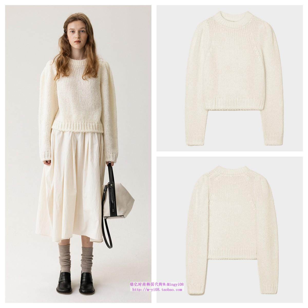 韩国KINDERSALMON直邮代购2023秋冬羊毛混纺泡泡袖针织毛衣上衣