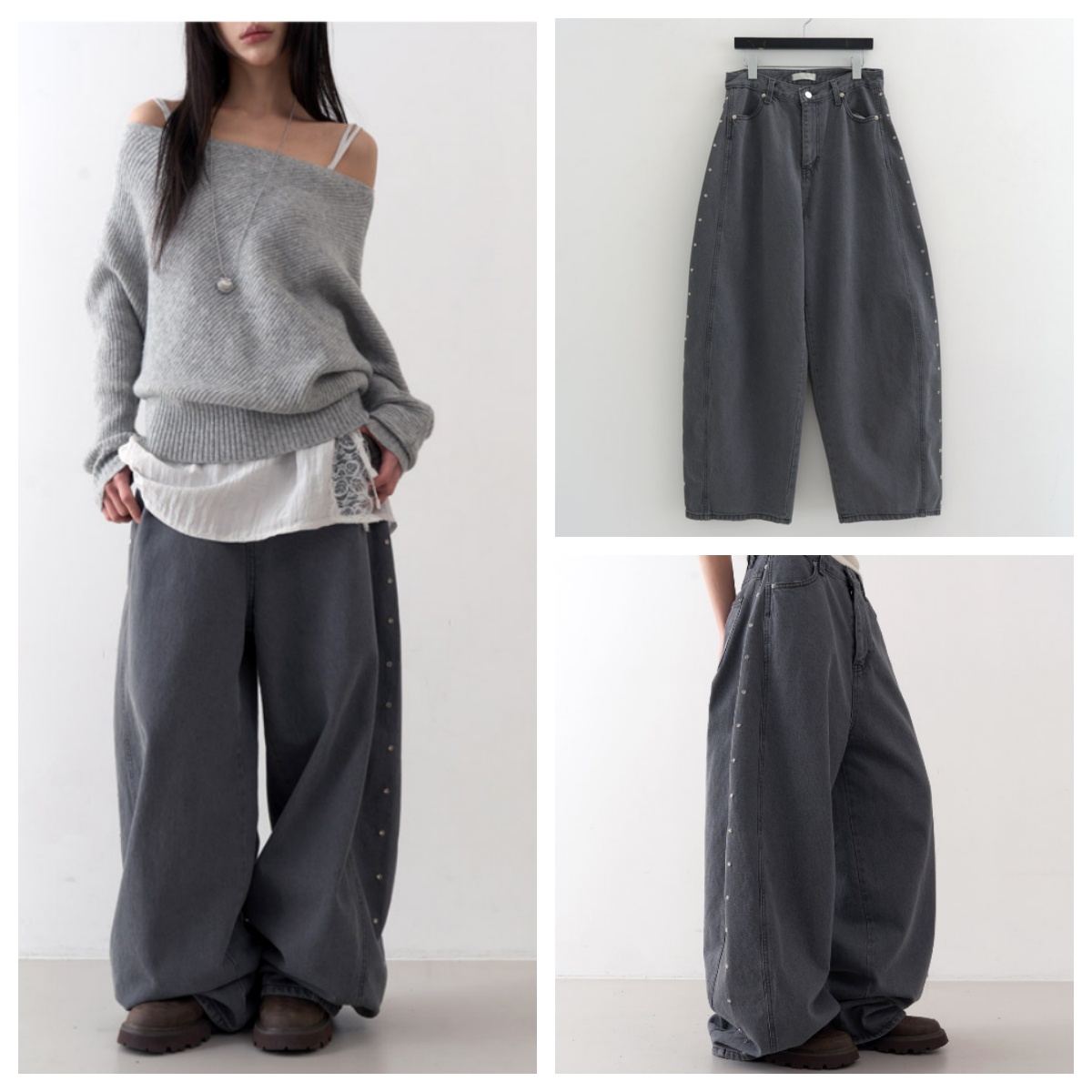 韩国lowear直邮代购2025春秋宽松休闲时尚百搭纯色拖地牛仔长裤