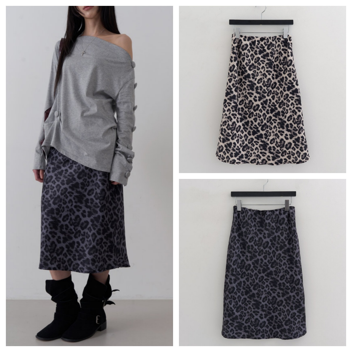 韩国lowear直邮代购2025春秋女装百搭时尚休闲豹纹直筒长裙半身裙