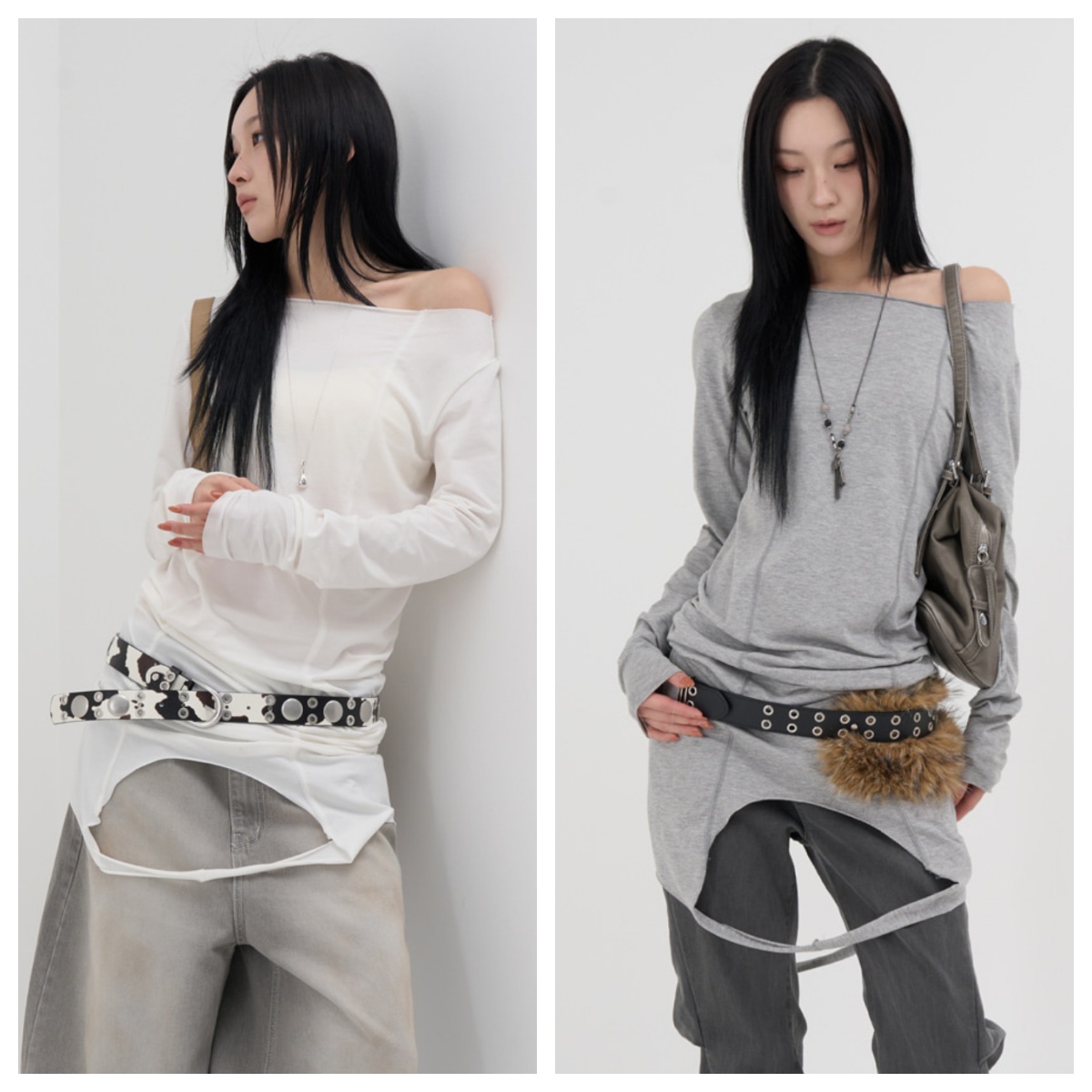 韩国lowear直邮代购2025春秋冬女装休闲百搭船领露肩长袖T恤上衣