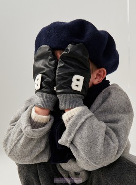 been韩国代购2023秋冬男女儿童黑色保暖休闲百搭纯色皮革防风手套