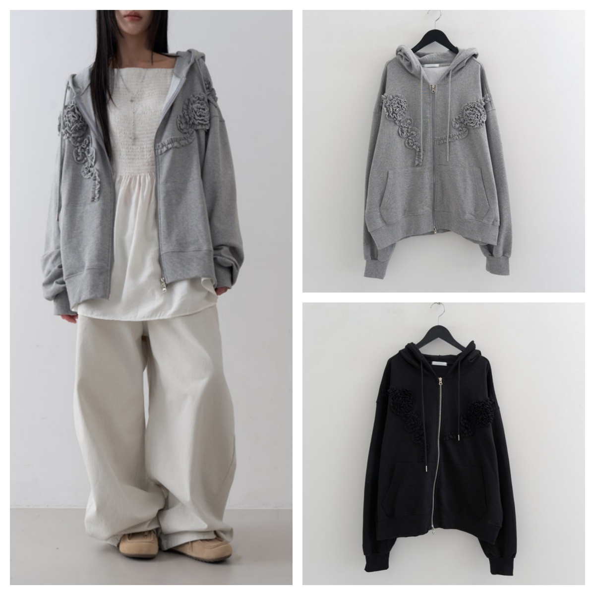 韩国lowear直邮代购2025春秋女装长袖休闲百搭褶皱花朵外套上衣