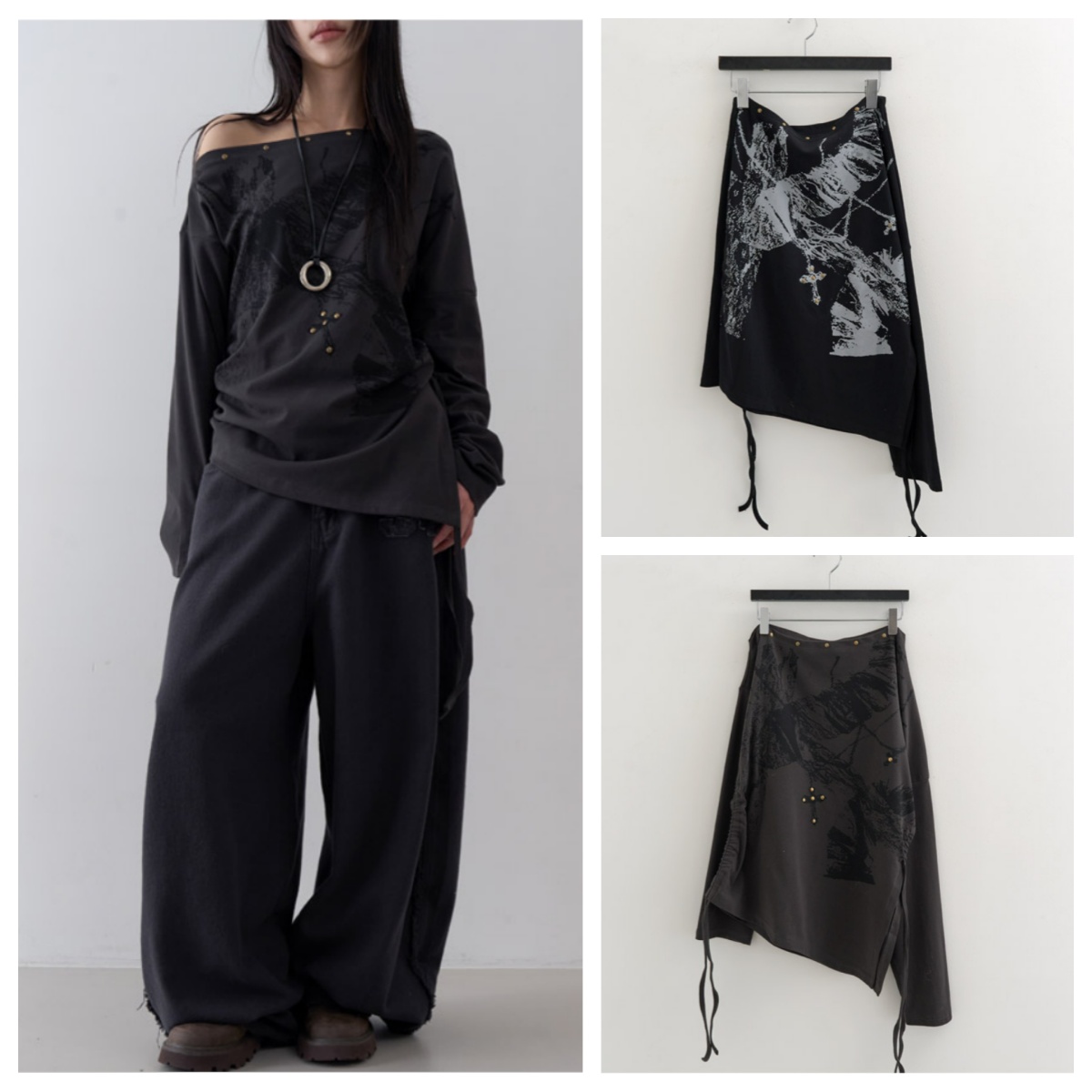 韩国lowear直邮代购2025春秋女装休闲宽松百搭露肩长袖T恤上衣