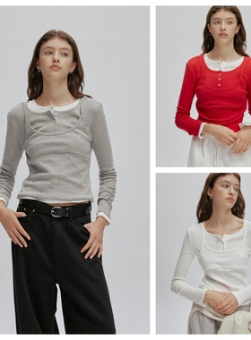 韩国afterhours直邮代购2025春秋女装百搭简约纯色休闲长袖T恤