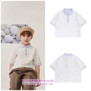 110 T恤童装 165 2024夏儿童白色蓝边翻领套头休闲短袖 been韩国代购