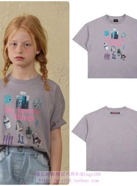 bluetail韩国代购2023夏儿童圆领休闲紫色套头短袖T恤上衣160-170