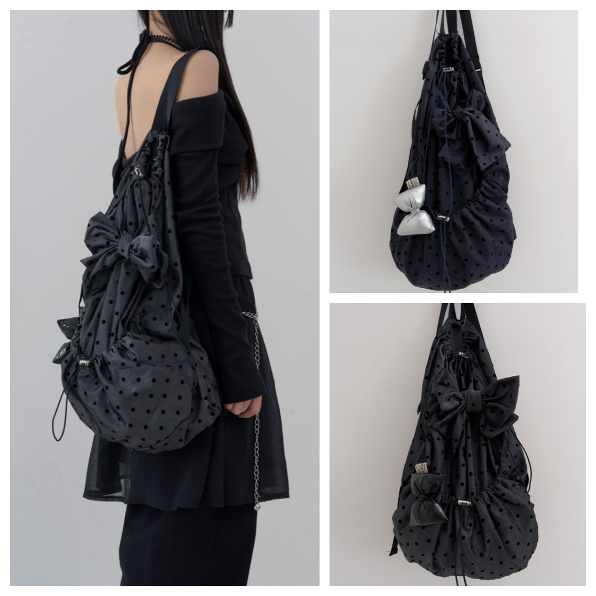 韩国lowear直邮代购时尚休闲大容量蝴蝶结圆点百搭双肩背包女包