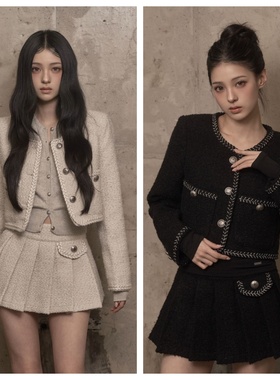 韩国khakipoint直邮代购2025春秋设计感时尚高级减龄粗花呢套装