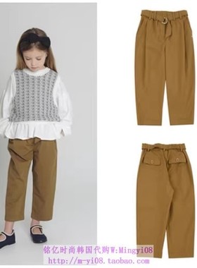 been韩国代购2023春秋儿童中大童米色舒适宽松休闲九分裤110-155