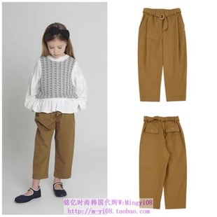 155 110 been韩国代购 2023春秋儿童中大童米色舒适宽松休闲九分裤