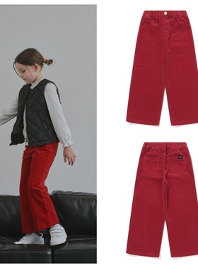 been韩国直邮代购2025秋春儿童红色灯芯绒休闲长裤童装100-165