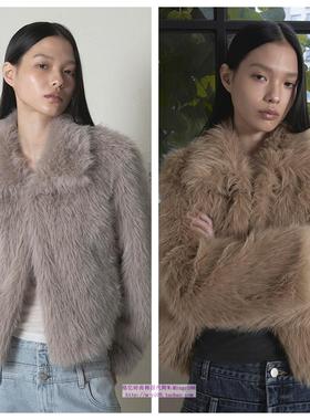 韩国ordes直邮代购2024秋冬女装高级感气质仿皮草短款外套上衣