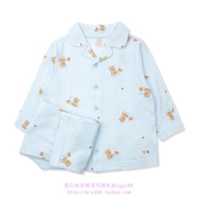 organic mom有机妈妈韩国代购2023春秋儿童条纹家居套装80-110