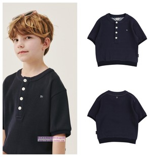 120 T恤童装 155 2024夏儿童海军蓝立领套头休闲短袖 been韩国代购