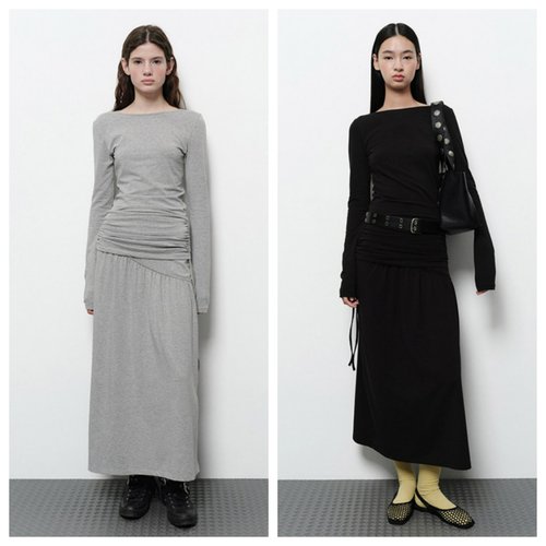 韩国diagonal直邮代购2025春秋女装显瘦休闲百搭假两件气质连衣裙