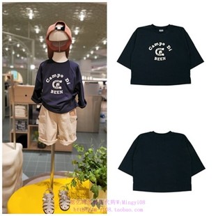 120 T恤童装 155 2023秋春儿童海军蓝圆领套头七分袖 been韩国代购