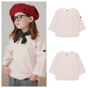 100 T恤童装 165 2025秋春儿童橙色条纹休闲圆领袖 been韩国直邮代购