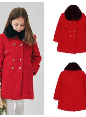 been韩国直邮代购2025秋冬儿童洋气红色羊毛大衣外套童装100-165
