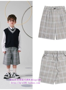 been韩国代购2024春秋儿童中大童灰色格子休闲五分裤童装110-165