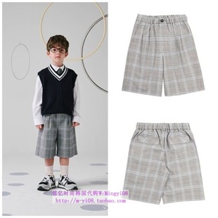 110 童装 165 2024春秋儿童中大童灰色格子休闲五分裤 been韩国代购