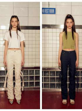 韩国AFTERHOURS直邮代购2023春秋复古百搭绑带可拆纯色休闲长裤