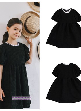been韩国代购2024夏女童黑色娃娃短袖时尚洋气休闲连衣裙100-120