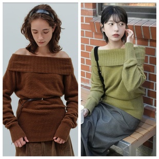 露肩纯色长袖 韩国the 百搭针织衫 2025秋冬女时尚 上衣 rye直邮代购