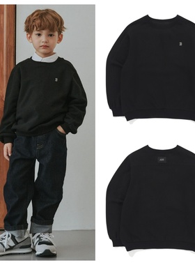 been韩国直邮代购2025秋春儿童黑色圆领套头长袖T恤童装100-165