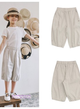 been韩国代购2024夏儿童中大童米色亚麻薄款七分裤童装100-165