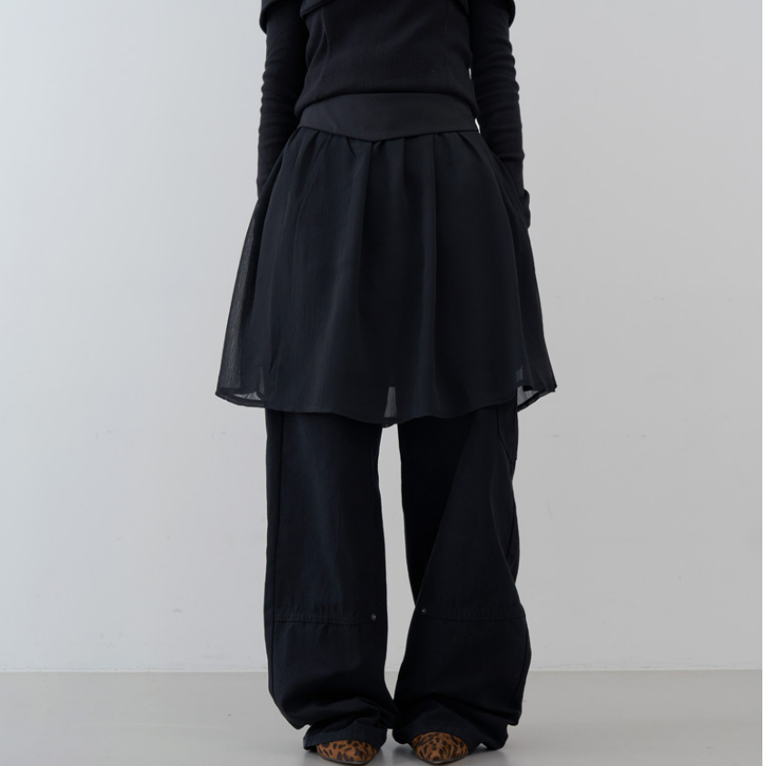 韩国lowear直邮代购2025春秋女装百搭黑色宽松A字休闲飘逸半身裙