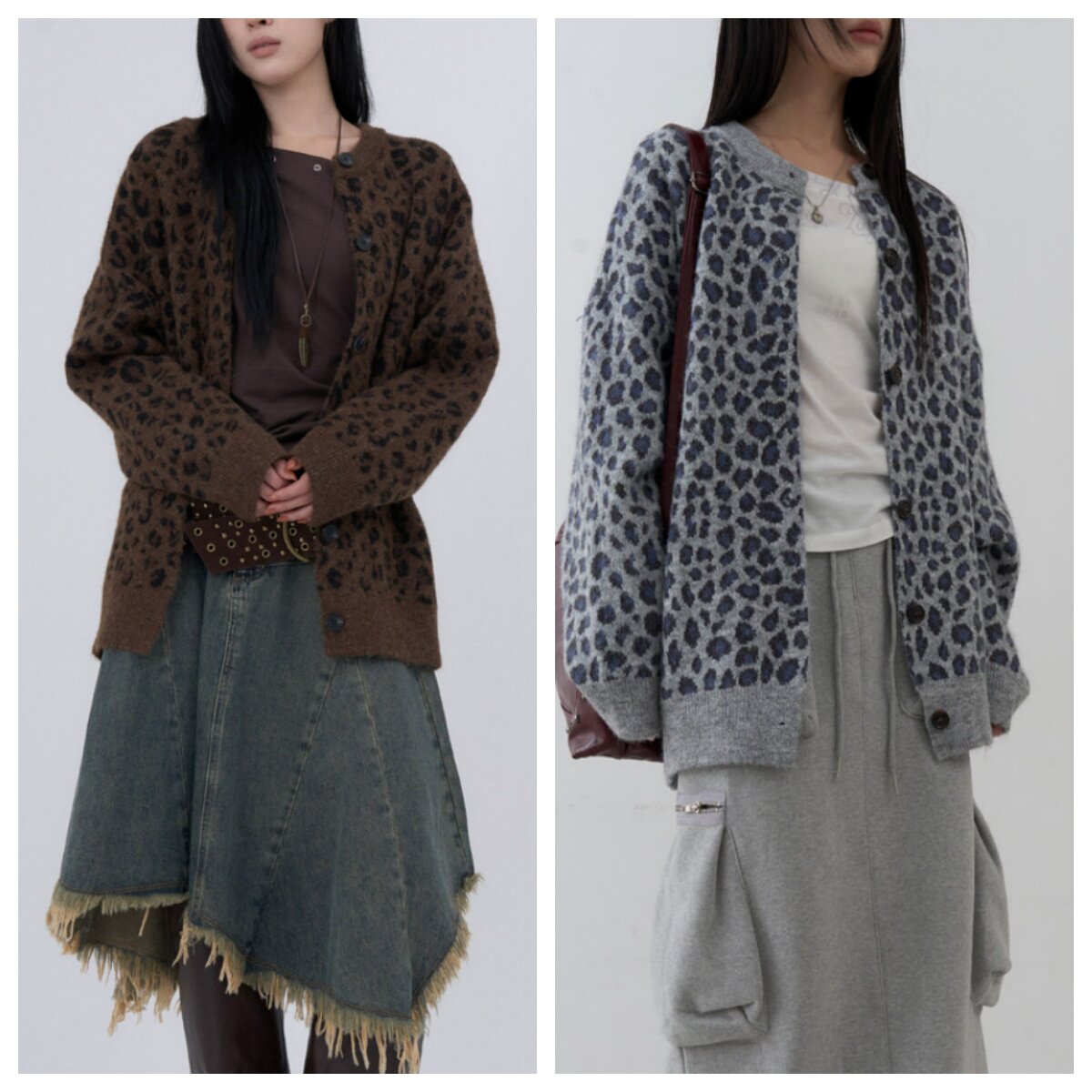 韩国lowear直邮代购2025春秋冬女装毛茸豹纹开衫百搭时尚休闲外套