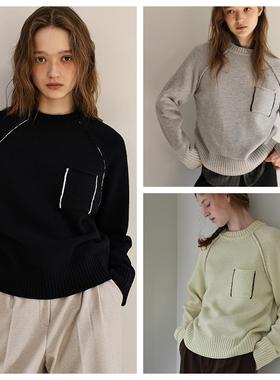 韩国andneeds直邮代购2024秋冬女装插肩套头针织毛衣休闲文艺上衣