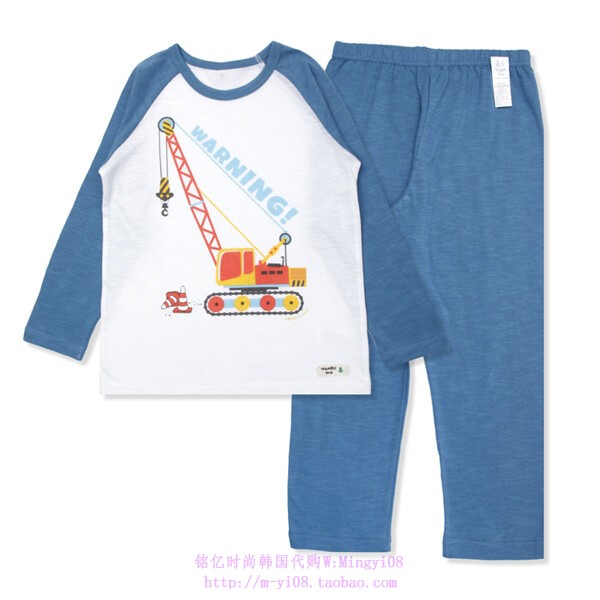 organic mom有机妈妈韩国代购2023春秋儿童纯棉塔吊家居装110-150