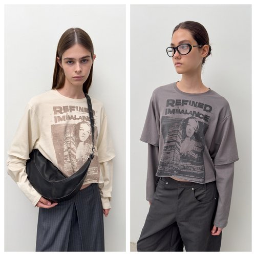 韩国diagonal直邮代购2025春秋女装百搭圆领叠层时尚休闲长袖T恤