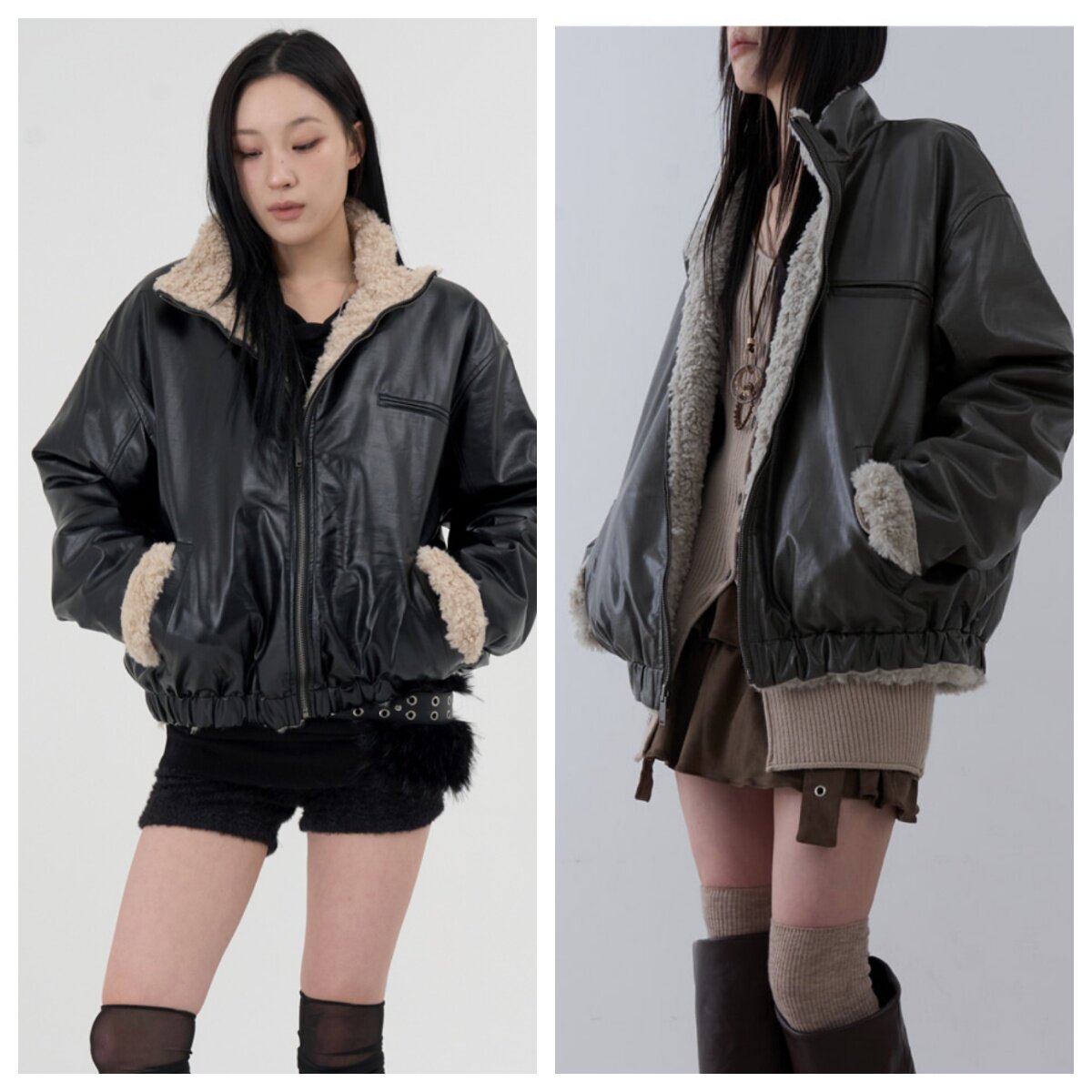 韩国lowear直邮代购2025春秋帅气休闲合成皮革皮衣女装上衣外套