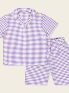 organic mom有机妈妈韩国代购2025夏儿童紫色格子家居套装110-170