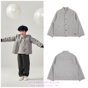 130 外套无领童装 145 2023秋冬儿童灰色羊毛休闲开衫 been韩国代购