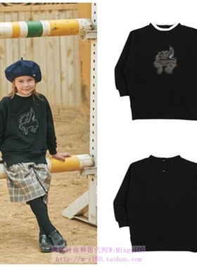 been韩国代购2023秋春儿童黑色圆领套头休闲长袖T恤童装110-165