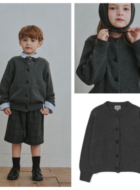 been韩国直邮代购2025秋春男女儿童针织炭灰开衫外套童装100-165