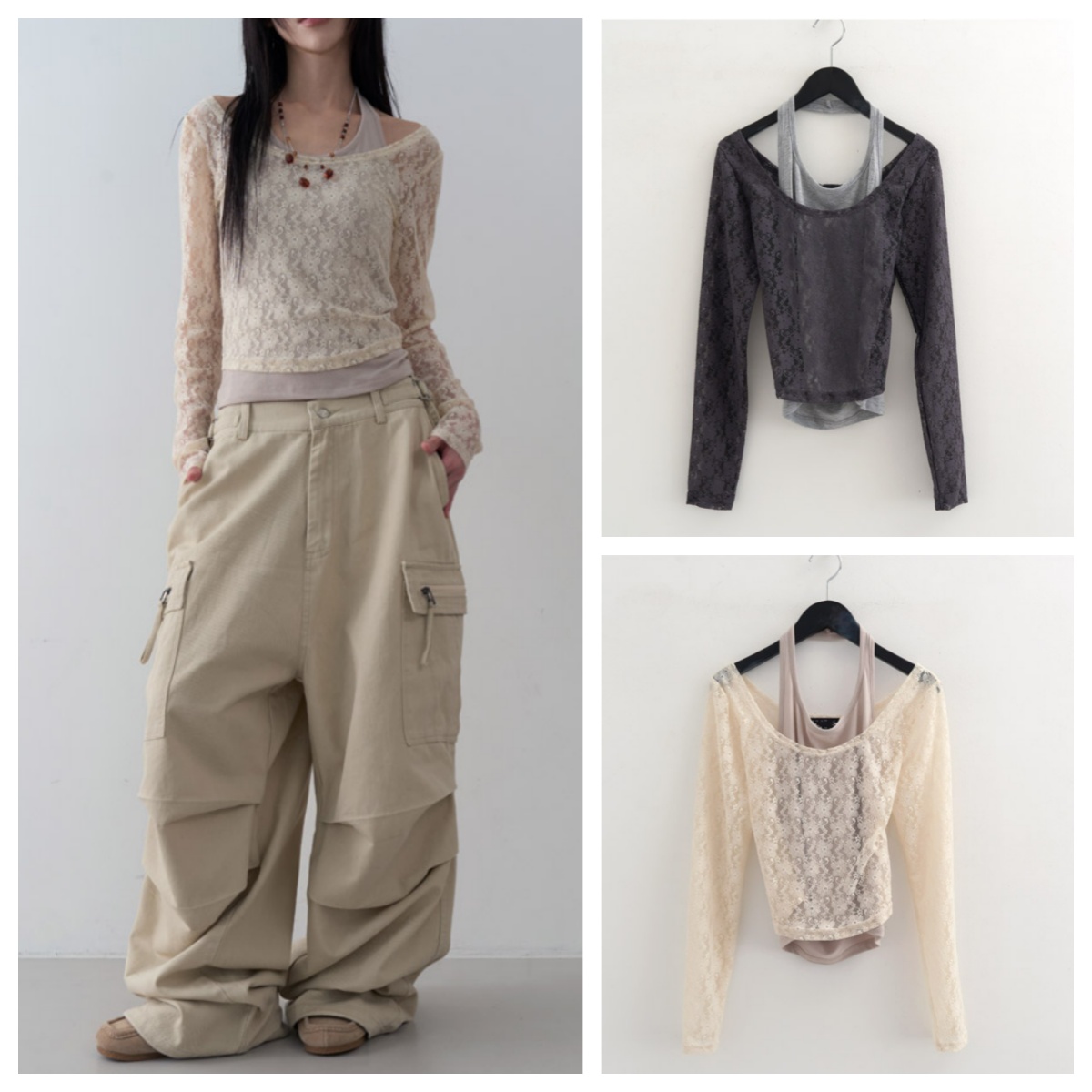 韩国lowear韩国直邮代购2025春秋女装气质时尚百搭蕾丝百搭上衣