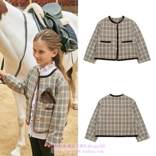 130 洋气女孩外套童装 165 2023秋春儿童米色格子时尚 been韩国代购