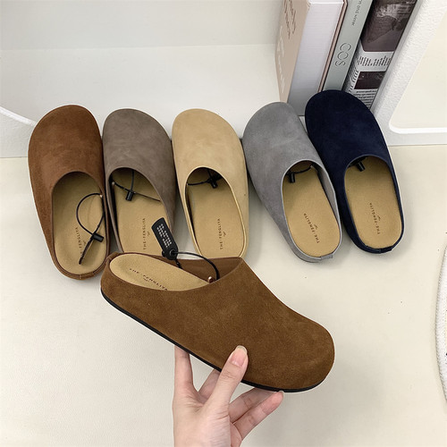 皮厚底包头半拖鞋女勃肯鞋