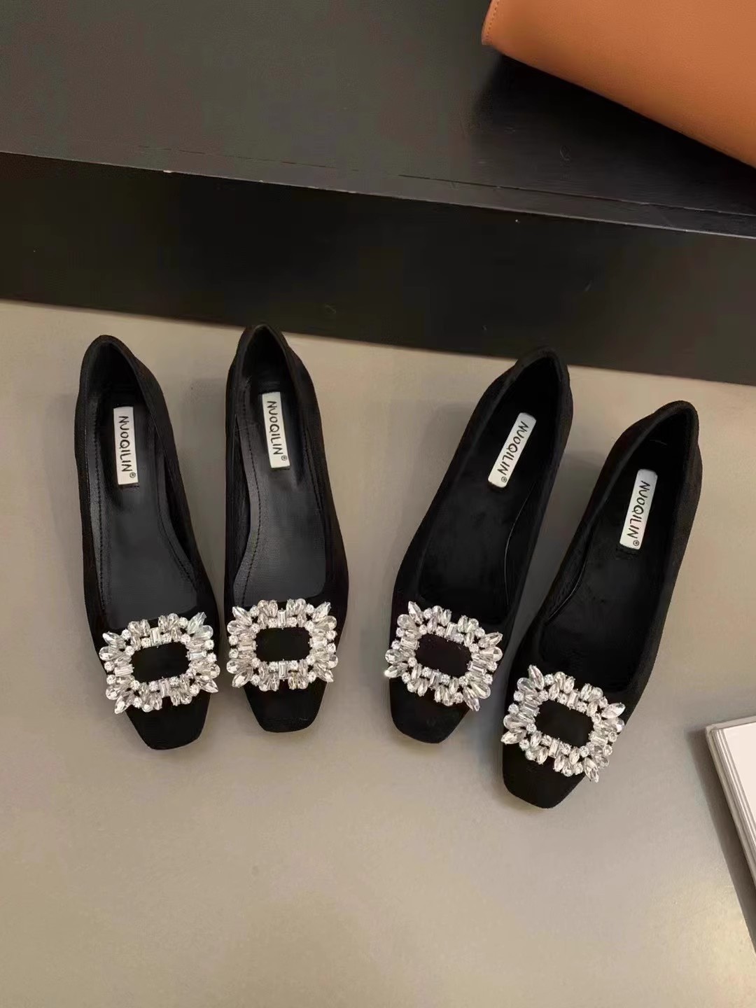 一脚蹬粗跟方头水钻高级感单鞋女