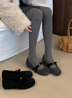 内增高灰色加绒玛丽珍单鞋女鞋子2025秋冬季法式配裙子温柔晚晚鞋