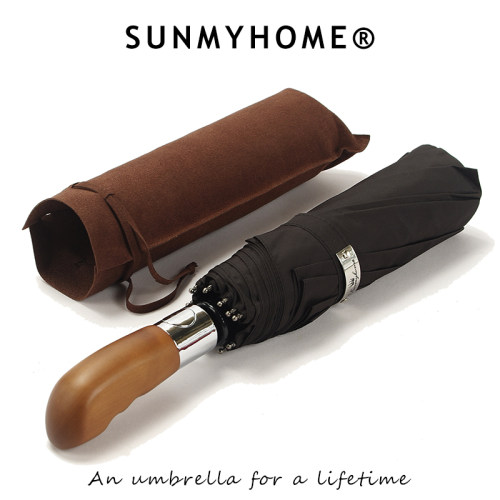 SUNMYHOME直柄原木折叠自动雨伞
