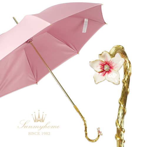 鎏金缠枝粉调桃花双层晴雨伞