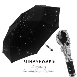 SUNMYHOME®星空顶满钻黑宝石雨伞折叠伞复古高档轻奢伞防晒晴雨伞